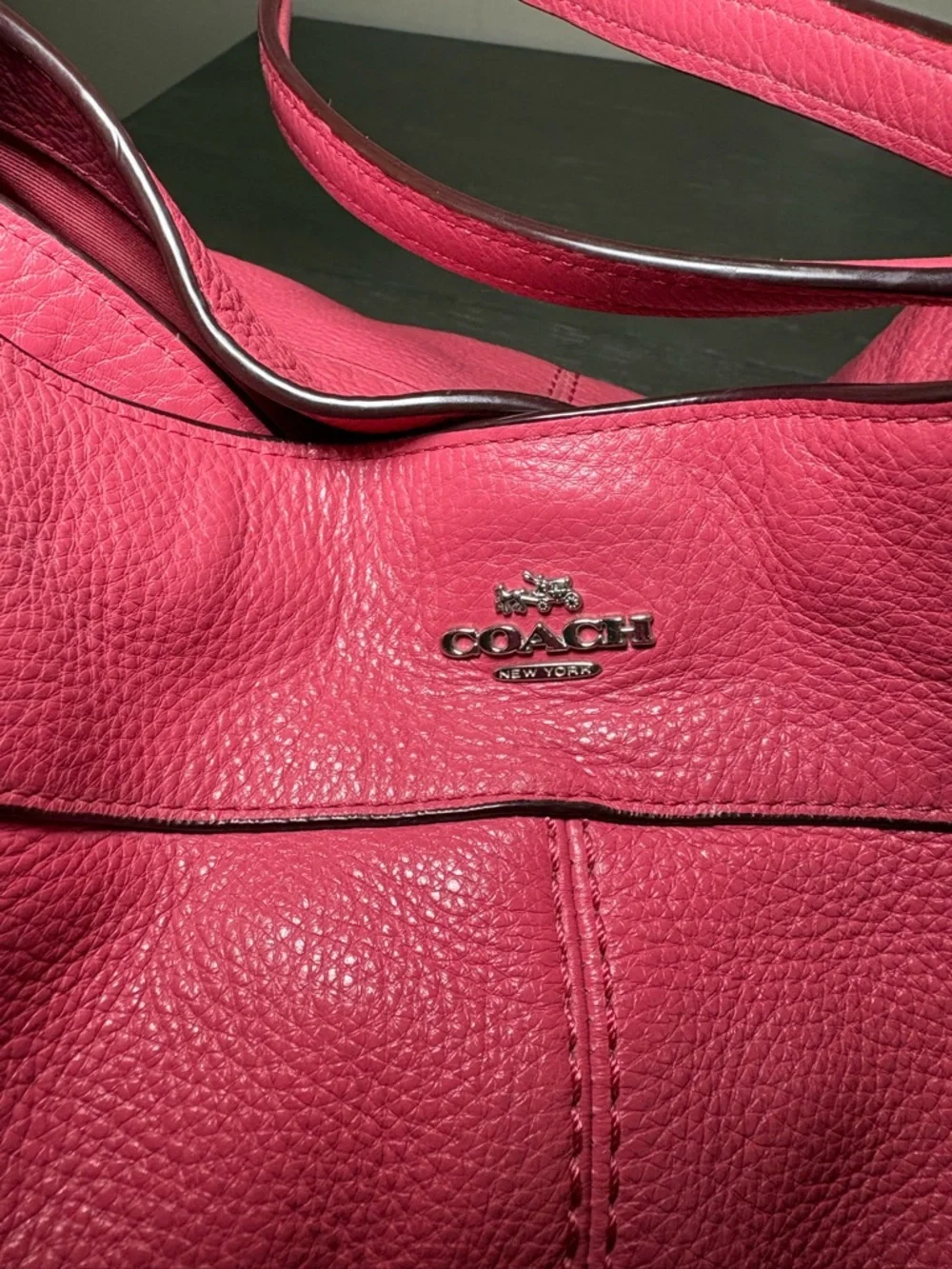 Coach Pebbled Leather Shoulder Bag in Raspberry - Picture 3 of 10